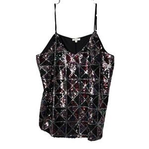Peach Sequin Triangle Tank Top Size 2X Black Red Pink Silver Concert Event Fair